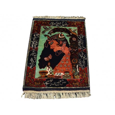 Obrazowy kobierzec z Afganistanu 100% jedwab etniczny orientalny dywan ręcznie wykonany 50x70cm XX wiek cenny