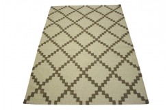 100% wełniany nowoczesny dywan kilim 160x230 beżowy z brązem ręcznie tkany z Indii