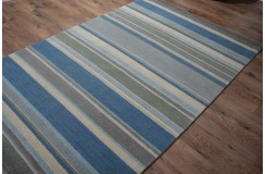 Wełna 100% dywan 160x230 ręcznie tkany w pasy INDIE niebieski