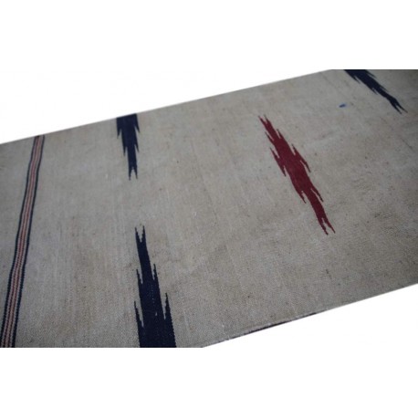 Wełniany ręcznie tkany chodnik afgański beżowy z wzorami dwustronny kilim 60x270cm na ścianę