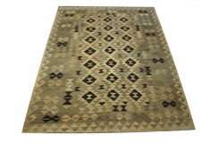 Stonowany szary dywan kilim 148x196 z Afganistanu Chobi 100% wełna vintage design nomadyczny