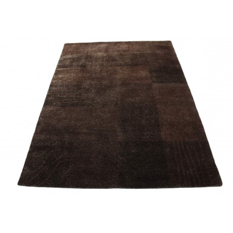 Ręcznie tkany wełniany dywan indyjski Nepal Tingri Luxor Living 170x240cm z jedwabiem patchwork brązowy