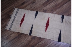 Wełniany kilim chodnik ludowy beżowy Afganistan 60x270cm lekki