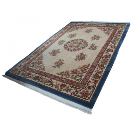 Piękny dywan Aubusson chiski ręcznie tkany 200x300cm 100% wełna rzeźbiony w kwiaty beżowy