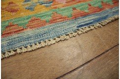 Kaudani wzorzysty dywan kilim z Afganistanu 100% wełna VINTAGE 197x296cm pastelowe kolory