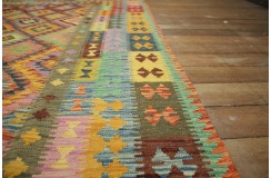 Kaudani wzorzysty dywan kilim z Afganistanu 100% wełna VINTAGE 197x296cm pastelowe kolory
