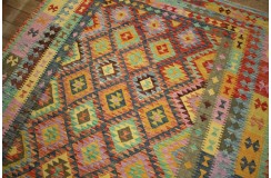 Kaudani wzorzysty dywan kilim z Afganistanu 100% wełna VINTAGE 197x296cm pastelowe kolory