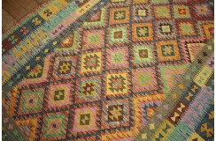 Kaudani wzorzysty dywan kilim z Afganistanu 100% wełna VINTAGE 197x296cm pastelowe kolory