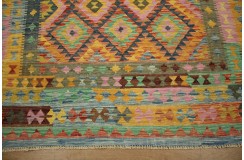 Kaudani wzorzysty dywan kilim z Afganistanu 100% wełna VINTAGE 197x296cm pastelowe kolory
