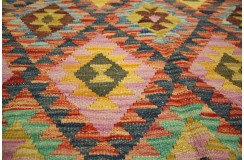 Kaudani wzorzysty dywan kilim z Afganistanu 100% wełna VINTAGE 197x296cm pastelowe kolory