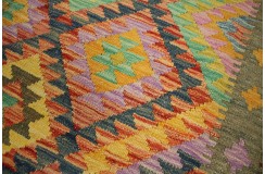 Kaudani wzorzysty dywan kilim z Afganistanu 100% wełna VINTAGE 197x296cm pastelowe kolory