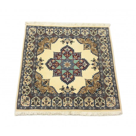 Nain 6la Habibian gęsto ręcznie tkany dywan z Iranu wełna + jedwab ok 100x100cm granatowy majestatyczny 